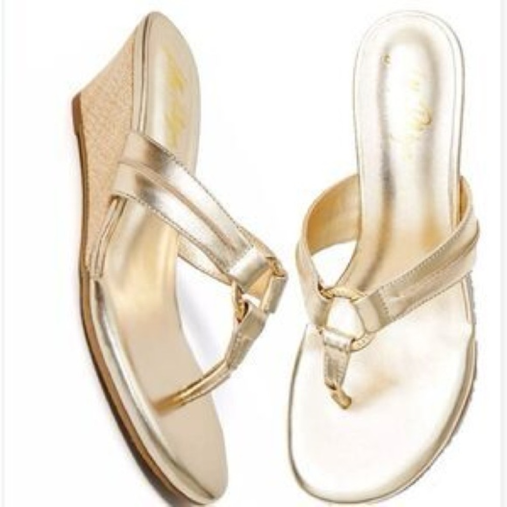 Lilly Pulitzer Metallic Gold Wedge Thong Sandals